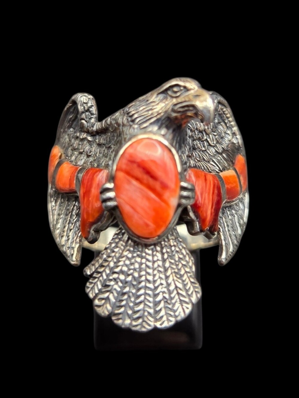 Sterling Eagle Ring with Orange Spiny Oysyer Inlay 12.75